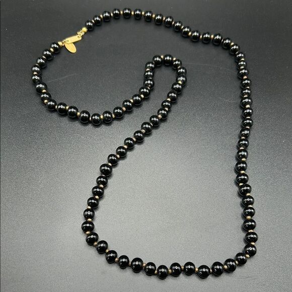 Miriam Haskell VTG Black Glass Beaded Necklace